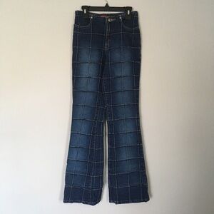 Vintage 90s Y2K Younique Jeans Dark Wash Patchwork Low Rise Flare Jeans 3